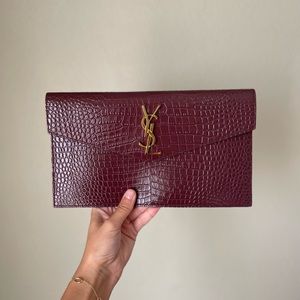 YSL UPTOWN POUCH IN CROCODILE EMBOSSED SHINY LEATHER